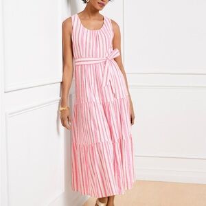 Talbots Pink and White Striped Midi Dress